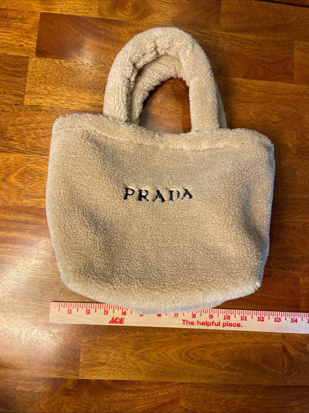 Prada L’Homme Tan Teddy Plush Sherpa Tote Bag EUC Appears New - Picture 11 of 12